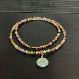 玉貴人…天然冰種碧璽項鍊.3圏手鍊+平安扣翡翠玉墜，特價