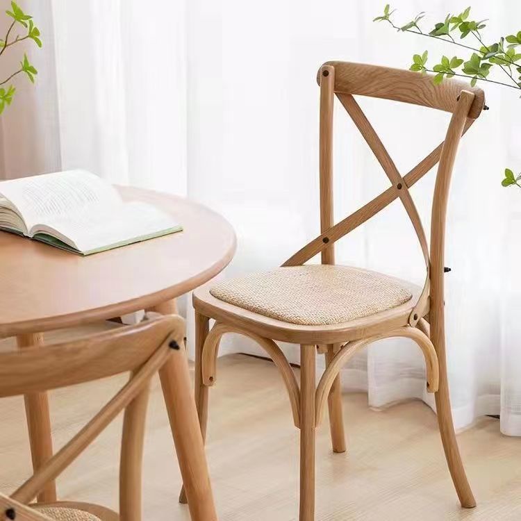 藤椅傢用 實木餐椅 做舊美式 背叉椅 中古風陽 臺靠背椅