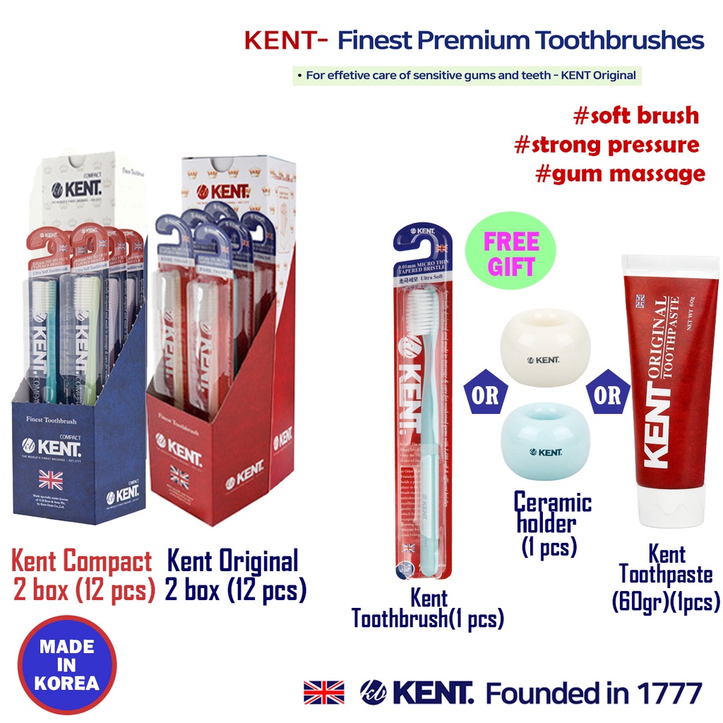 KENT Original+Compact toothbrush 24支 (免費牙膏/牙刷) 環保極細軟毛超柔牙刷