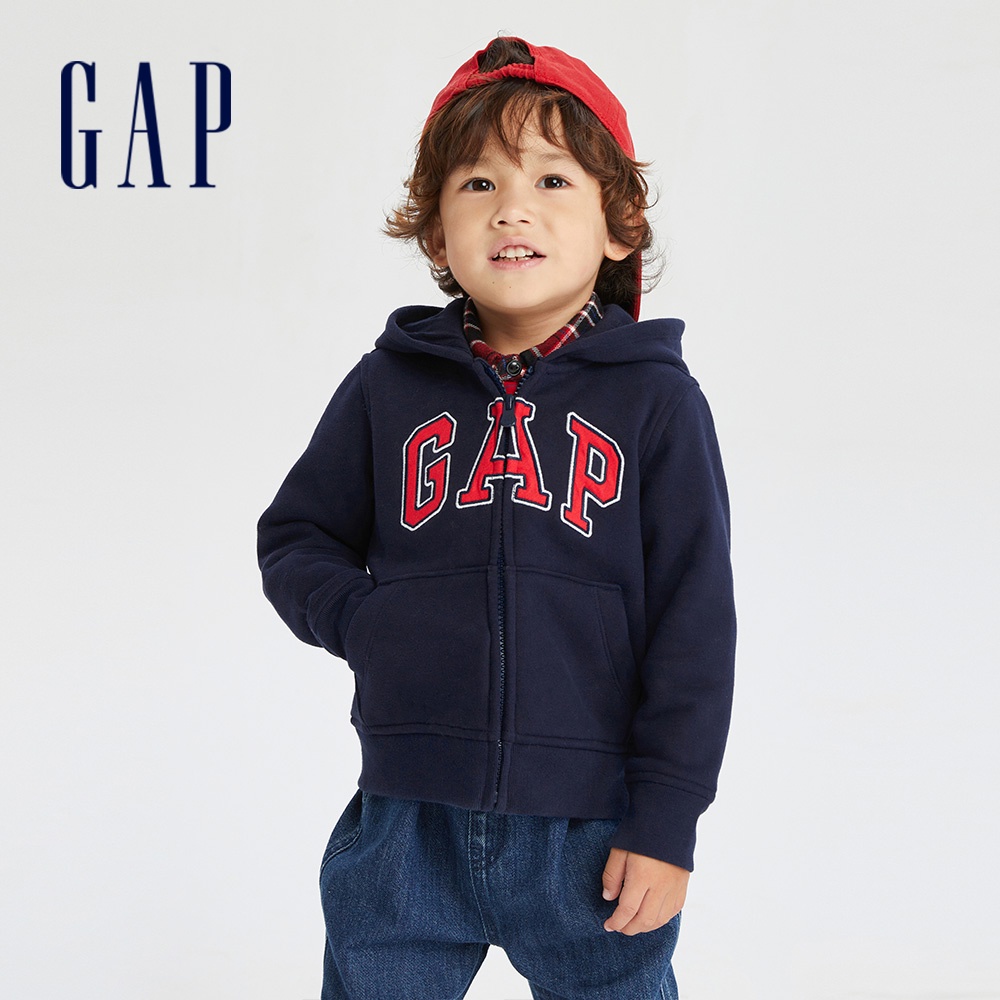 Gap 男幼童裝 Logo連帽外套 碳素軟磨系列-藏藍色(794473)