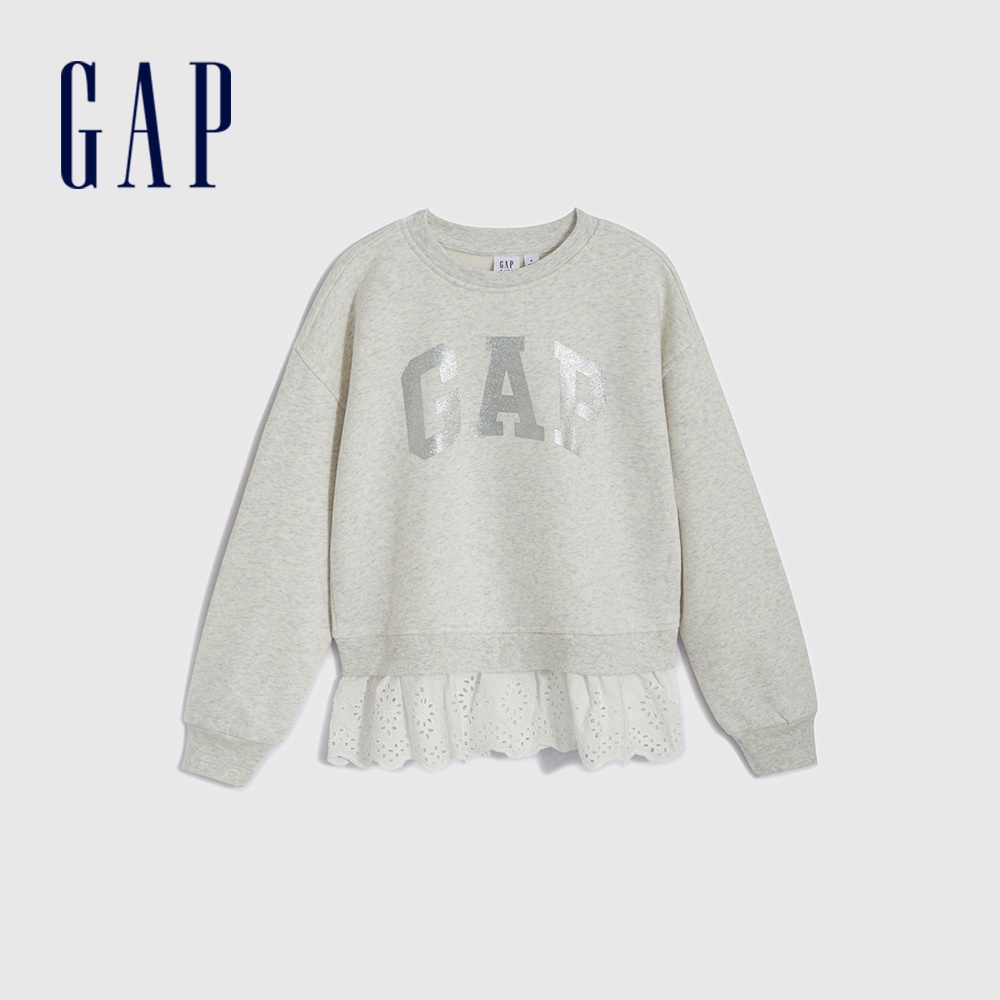 Gap 女童裝 Logo圓領大學T 碳素軟磨系列-灰色(799118)