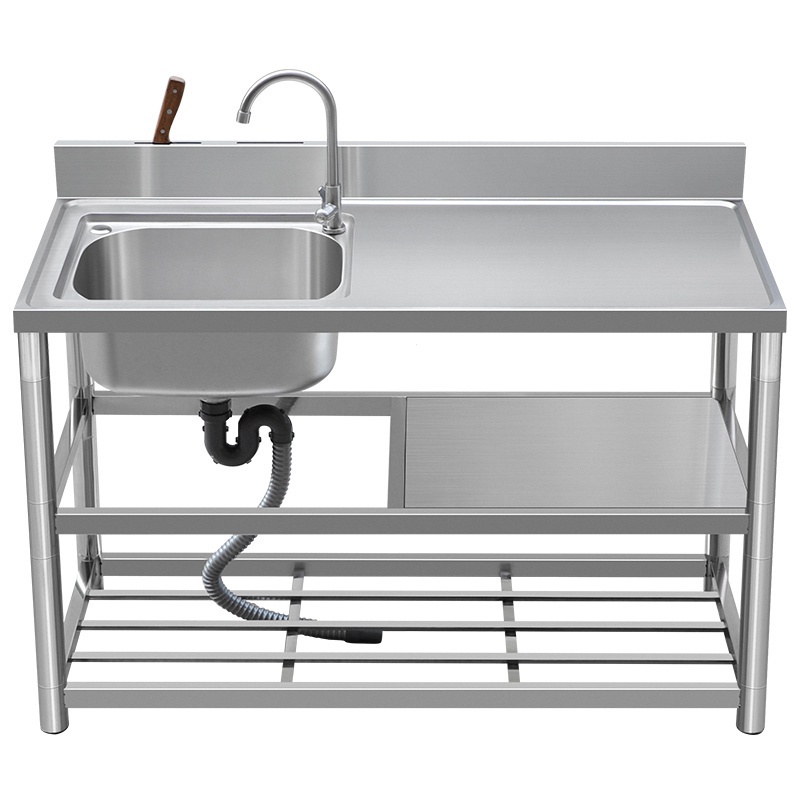 統編-免運-精選-不銹鋼水槽廚房櫥櫃檯面一體式洗菜盆洗手盆洗碗池帶支架平台水池G6