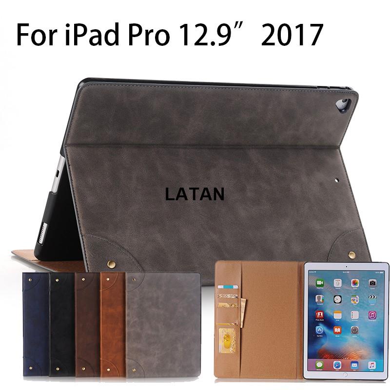 TAN-適用於 2015 年舊版 ipad pro 12.9 英寸 2017 年經典書籍 pu 皮革錢包保護套支架保護套