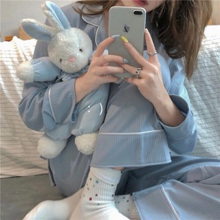 🔆小甜甜日系美衣👙新款ins睡衣女韓版簡約網紅長袖開衫少女休閑長褲家居服兩件套裝