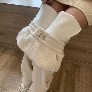 休閒褲 燈芯絨闊腿褲 衛褲女 加絨加厚直筒褲 女生長褲 褲子女春秋冬雪尼爾寬鬆高腰垂感直筒顯瘦白色厚加絨闊腿拖地褲 DU