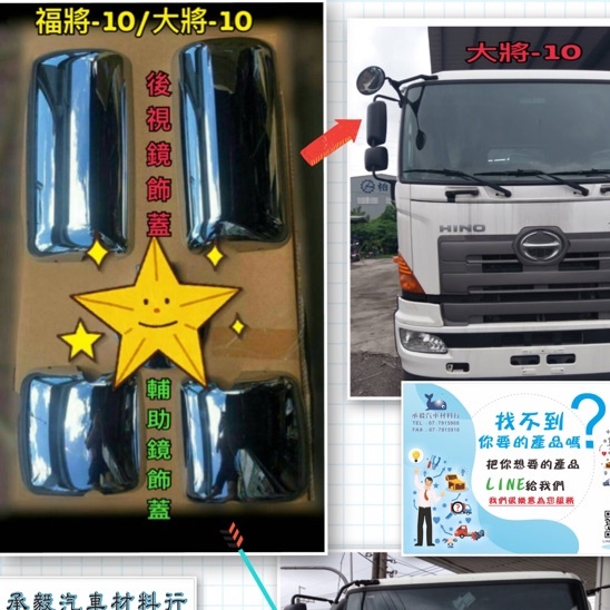 [承毅-輔助鏡飾蓋] 國瑞 HINO 大將 700 福將 500 5期 輔助鏡飾蓋 電金 電鍍 後視鏡 輔助鏡 廣角鏡