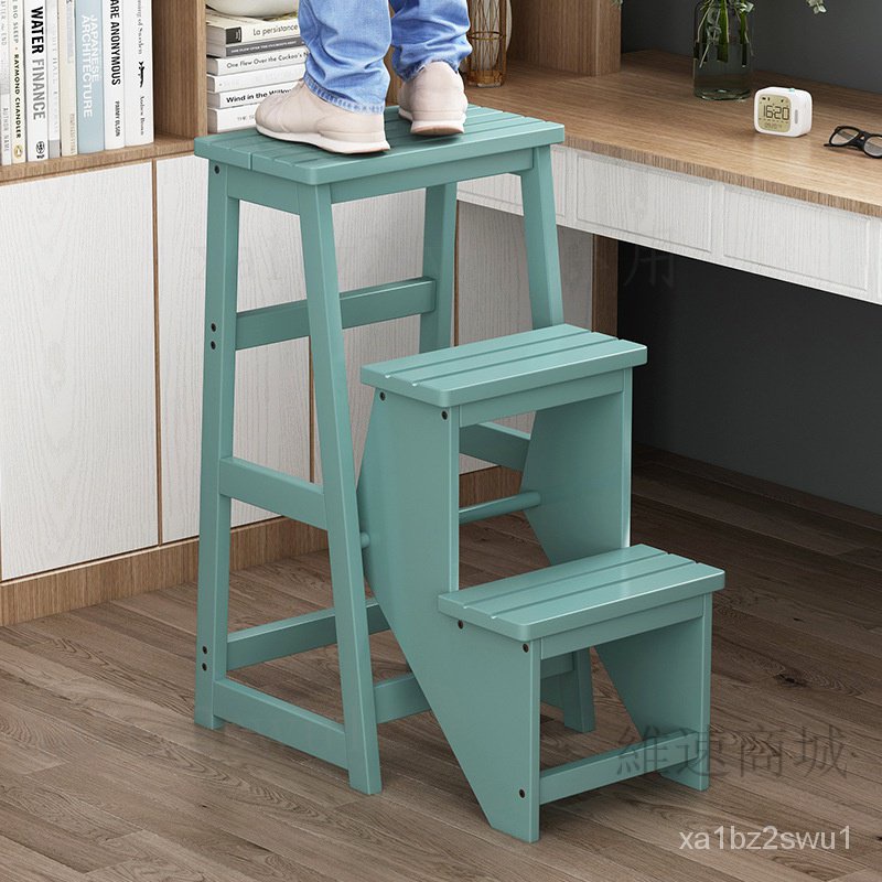 新品 優惠 兩步臺階梯凳折疊傢用室內多功能二三步登高梯實木兩用翻轉樓梯椅