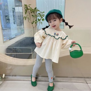 MOMOKO 女童上衣 兒童長袖 女寶寶春秋季套裝2024新款娃娃衫兩件套女童春裝韓版洋氣打底長褲