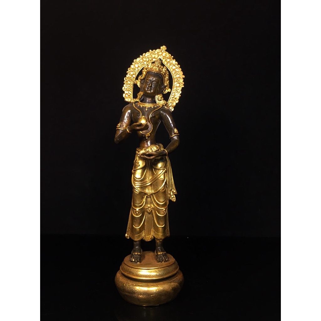 純銅佛像 菩薩像 供奉神像 銅鎏金站度母菩薩佛像，寬9cm高33.5cm厚8cm，重1.1公斤，30080R-113
