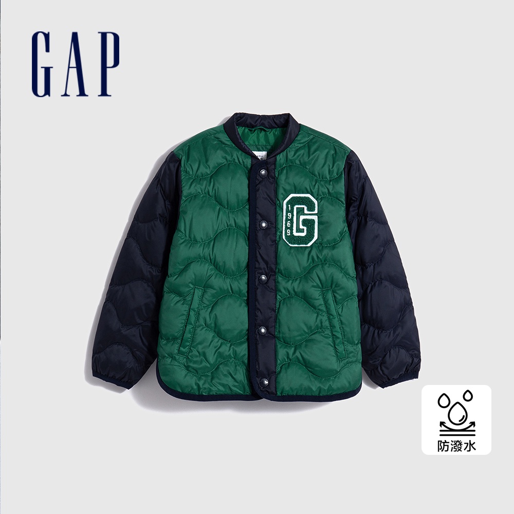 Gap 男幼童裝 Logo防潑水圓領羽絨外套-綠色(720785)