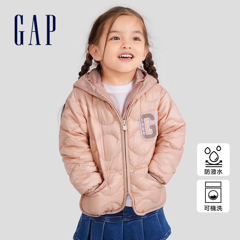 Gap 女幼童裝 Logo防潑水連帽羽絨外套-粉色(720939)