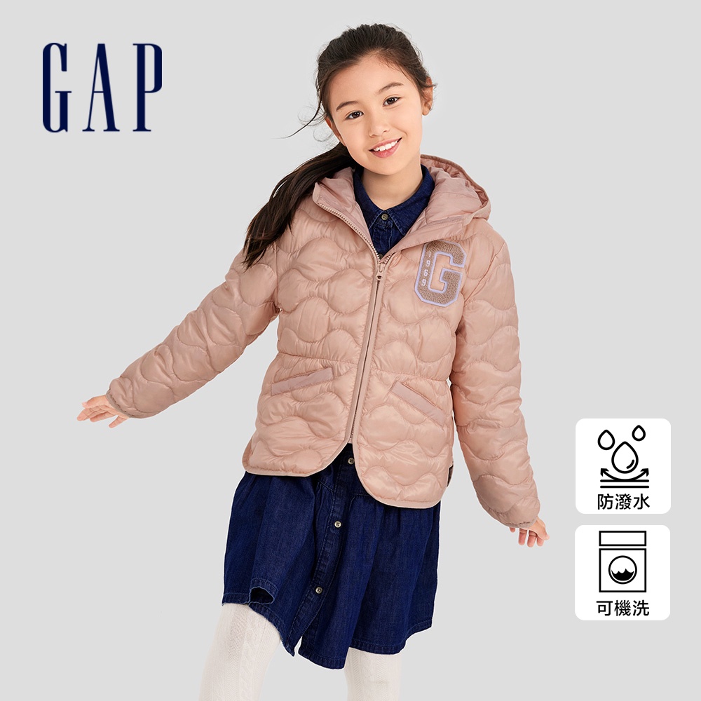 Gap 女童裝 Logo防潑水連帽羽絨外套-粉色(721012)