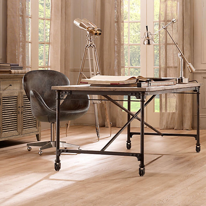 繪畫桌 繪圖桌 藝術 美式loft工業風格實木書桌臺式傢用複古簡約辦公工作臺傢用電腦桌