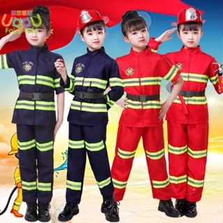 萬聖節服裝兒童 萬聖節 服飾 兒童 消防員服裝兒童消防服職業體驗表演服角色扮演小小消防演出服套裝