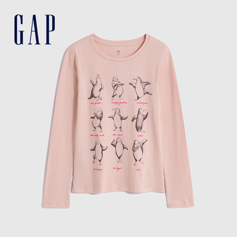 Gap 女童裝 純棉印花圓領長袖T恤-粉色(788247)
