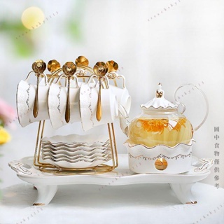 【桃園出貨】歐式咖啡杯碟套裝 小奢華陶瓷咖啡杯具 英式下午茶茶具 花茶壺套裝 泡水果玻璃茶壺 茶具