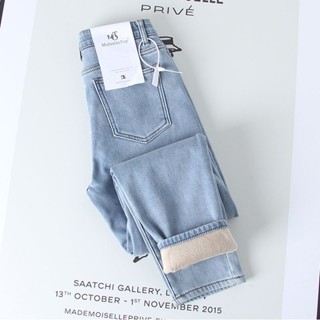 刷毛牛仔褲 顯瘦 jeans women 休閒長褲 加絨加厚寬鬆直筒牛仔褲女2021冬季新版韓版闊腿顯瘦哈倫老爹褲九 Q