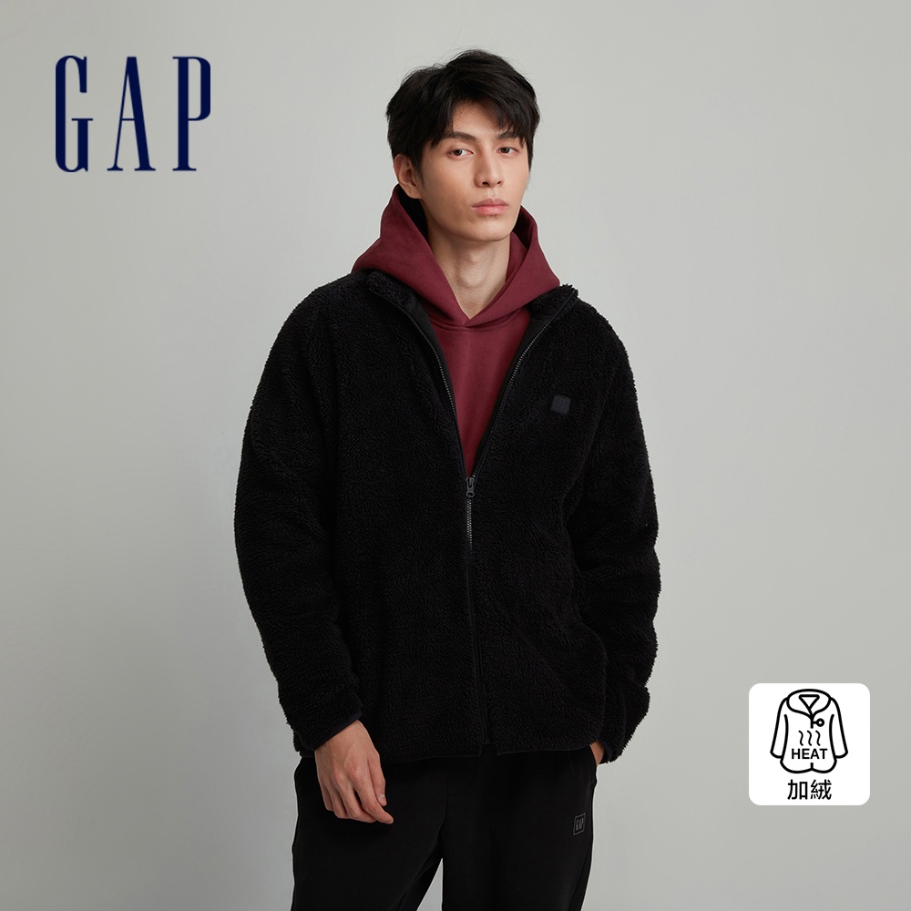Gap 男女同款 Logo立領長袖外套 抱抱絨系列-黑色(817851)