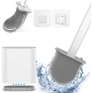 Wall Mount Silicone Toilet Brush with Holder No Drilling Cle