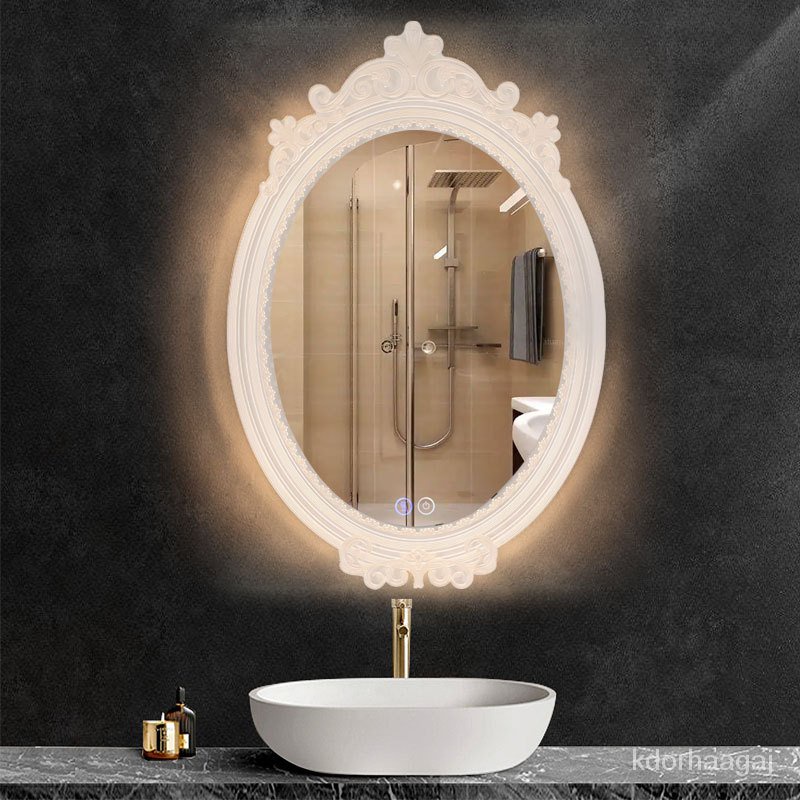 下殺價 工廠定製LED智能鏡法式ins化妝鏡鏡子觸摸除霧浴室鏡無極調光圓鏡 鏡子