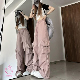 粉色工裝褲 多巴胺穿搭 小個子工裝褲 大口袋工裝褲 韓國高腰黑色顯瘦美式復古直筒寬松工裝褲 闊腿休閑運動長褲 速乾