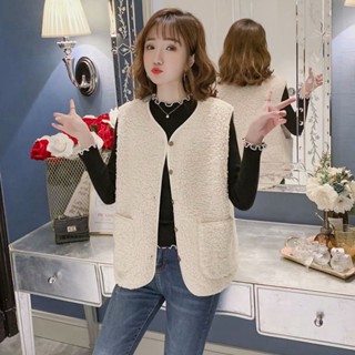 SY短版長袖外套韓版上衣羊羔絨外套秋冬日系皮毛一體羊羔絨馬甲女背心短款洋氣外穿馬夾保暖坎肩外套