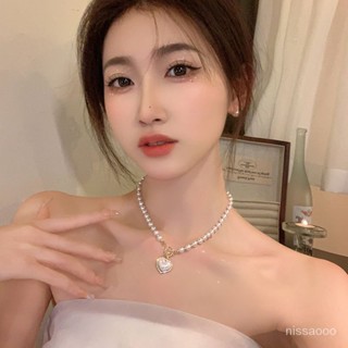 珍珠項鍊女輕奢愛心2023年新款潮小眾設計感鎖骨鏈高階感氣質頸鍊 J0V0