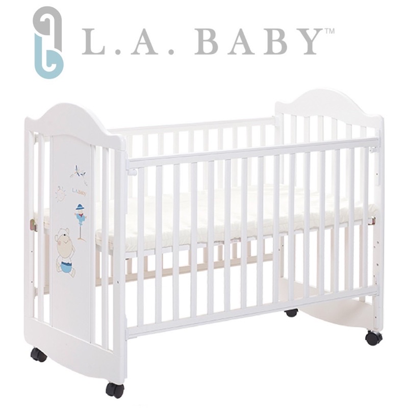 【 L.A. Baby】達拉斯嬰兒床/搖擺中床/童床/原木床(白色)