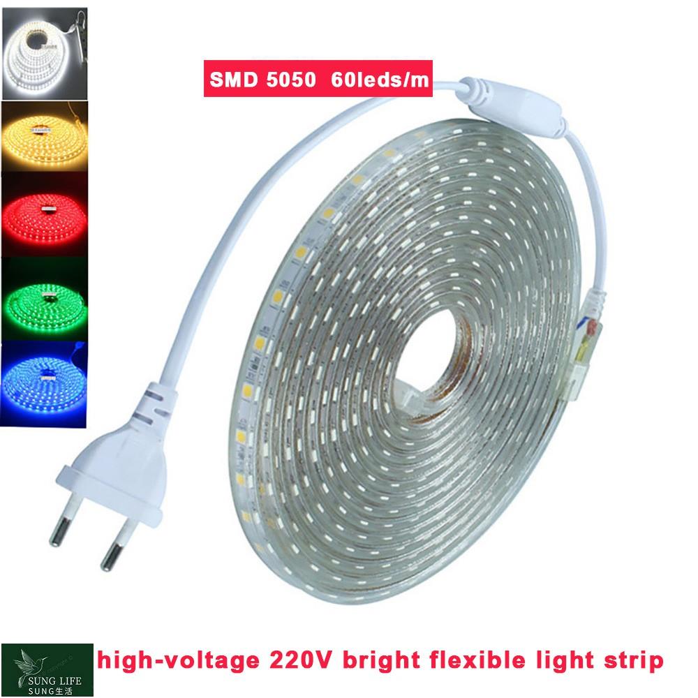 【特價】防水 SMD 5050 AC 220V LED 燈條柔光 60leds / M LED 膠帶 LED 燈帶電源插