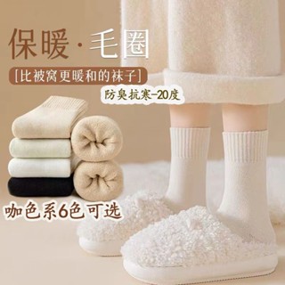 🎈蝦皮精選🎈襪子女秋冬毛圈襪子抗寒中筒加絨毛巾襪保暖毛絨長筒冬天特厚長襪