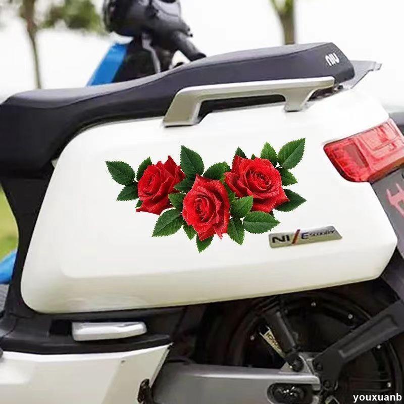 車貼🧡💛紅玫瑰時尚車身裝飾劃痕遮擋卡通車貼 創意電動車貼紙防水防曬