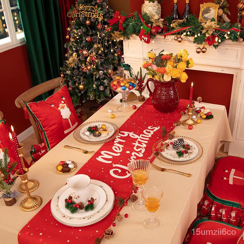 🎄臺灣熱賣 聖誕桌巾 聖誕餐桌佈置 桌巾 聖誕裝飾 長條桌巾 桌墊 餐墊 格子桌佈 派對佈置 聖誕桌旂
