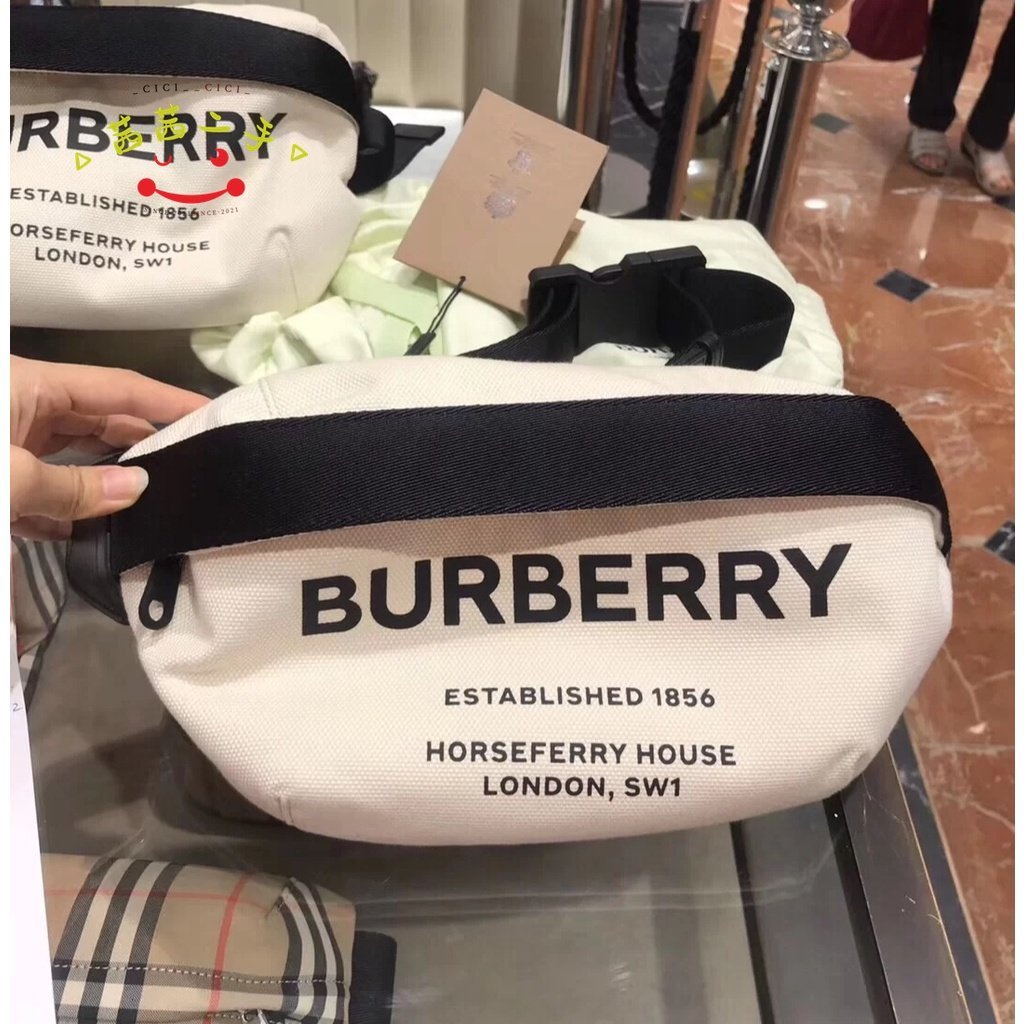 二手正品Burberry巴寶莉 歐陽娜娜同款 男女同款 白色 腰包 帆布挎包