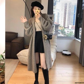 👉高階感灰色軟糯中長款毛衣小個子外套新款加厚慵懶風針織開衫大衣mk