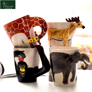 🔥搶購🔥咖啡杯牛奶杯彩繪馬克杯可愛卡通造型 3D立體動物馬克杯大容量手繪陶瓷喝水杯可愛創意個性牛奶咖啡杯子