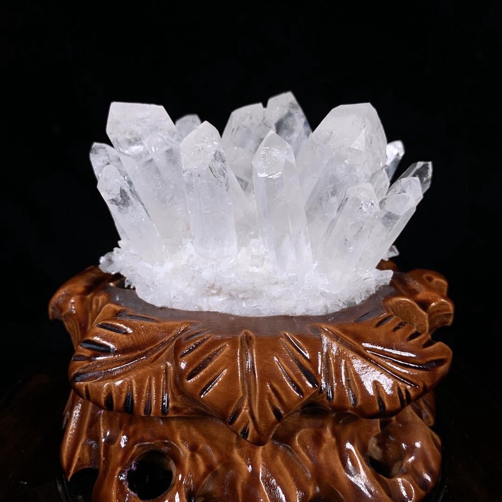 原石擺件 天然礦石 天然白水晶晶簇帶座高11×10×7.5cm 重0.78公斤 2200JP-924