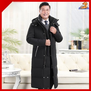 中老年男裝 爸爸衣服 外套男 男士秋冬冬季冬天絨毛保暖防寒鴨絨長版輕羽絨外套 羽絨服男加厚中長款冬裝過膝加厚中老年白
