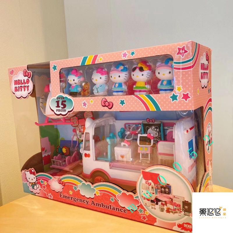 💕日本熱賣Hello kitty 凱蒂貓救援車直陞飛機救護車哈嘍KT女孩玩具 模型 擺件 生日禮物 禮物 樂悠悠精品