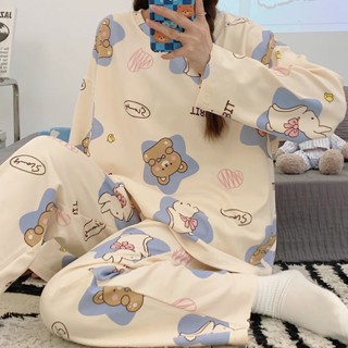 🔆小甜甜日系美衣👙100%高檔純棉睡衣女春秋季長袖長褲套裝少女士夏天卡通全棉家居服