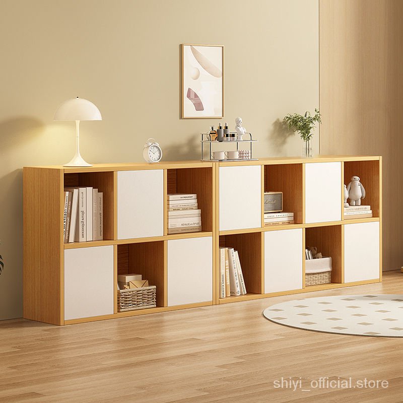 日式書架落地置物架簡易傢用矮書櫃格子櫃客廳儲物櫃收納櫃八格櫃