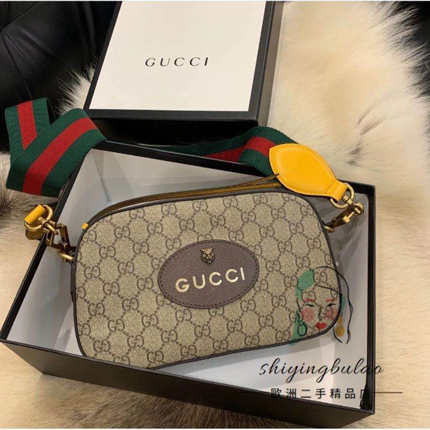 二手正品 GUCCI 古馳 GG Supreme 綠紅綠 可拆 寬背帶 拉鍊 斜背 相機包 476466 精品