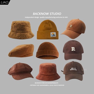[LIAO]韓國駝色帽子 棒球帽 鴨舌帽 棕色男女貝雷帽 咖啡針織毛線帽