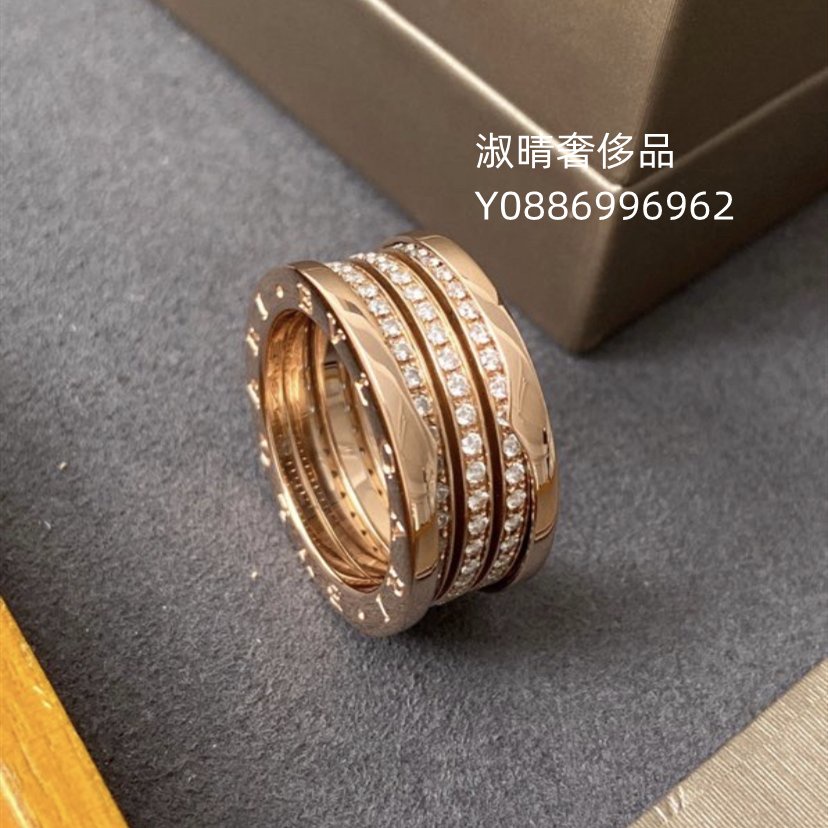 二手精品BVLGARI寶格麗 AN857022 B.Zero1系列18K玫瑰金寬版四環內圈滿鉆戒指 現貨