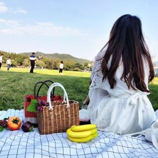 ⚡安安你好⚡籃子 購物籃 野餐籃 寵物籃 洗澡籃 買菜藍 收納藍 塑膠編織收納筐 菜籃 春遊網紅必備藤編手提藍 ins