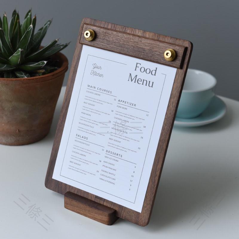 速發🚀菜單夾立式實木夾板日式板夾咖啡菜單板展示牌賬單活頁夾手寫墊板