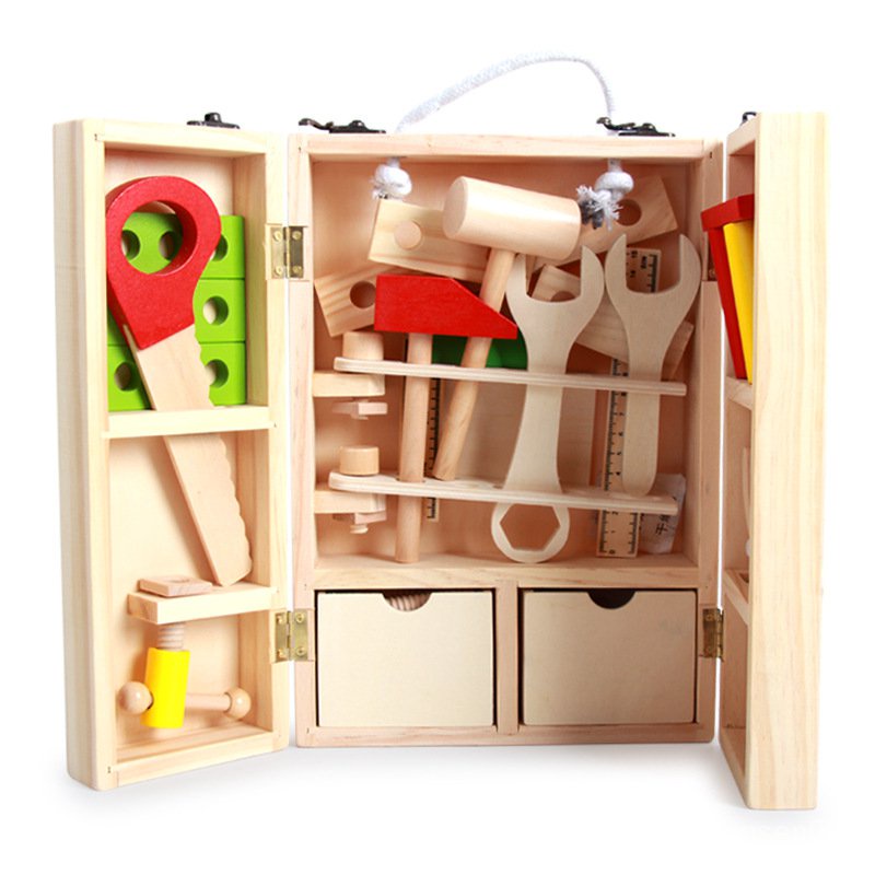 【哆哆購】木質玩具仿真拆裝工具箱男孩寶寶拆裝過傢傢玩具訓練手眼協調工具 VQUT