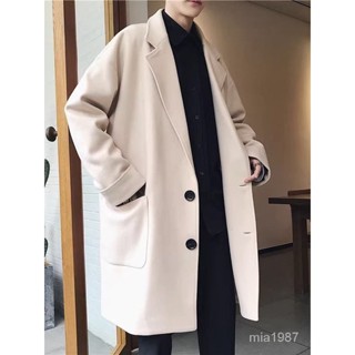 【優選好物】中長款毛呢大衣男春秋百搭時尚休閒呢子風衣韓版潮流帥氣寬鬆外套