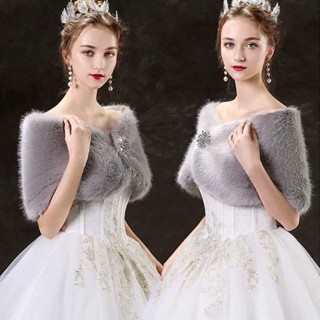 皮皮❥新娘婚紗禮服毛披肩秋冬結婚保暖旗袍白皮草外套伴娘加厚坎肩外搭