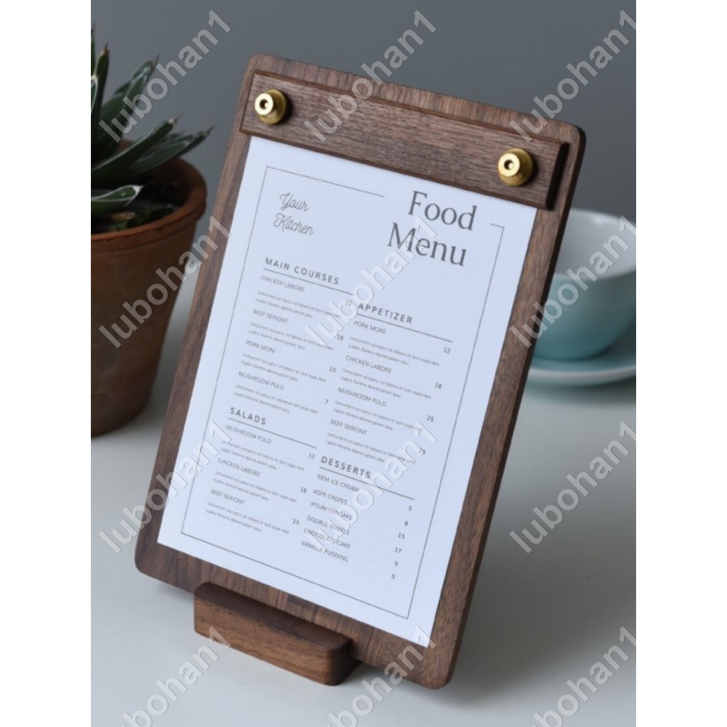 十三月🎄立式菜單夾 A4A5餐廳咖啡店實木菜單夾板 展示牌 黃銅畫板墊板 刻字胡🌈sam1010907