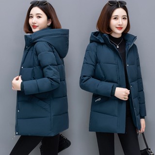 加厚保暖冬天外套🌟帽子可脫卸羽絨棉服外套女中長版年冬裝新版加厚中版棉衣韓版 羽絨外套連帽 長款 I1LA